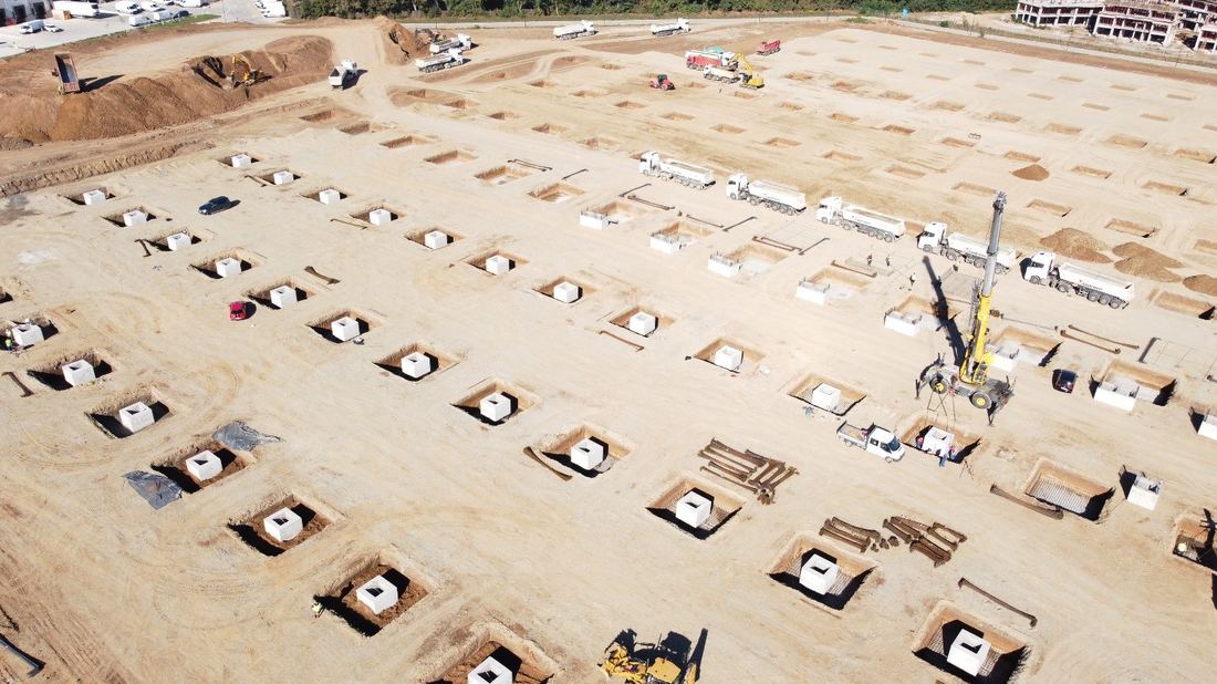 Hala VGP Bucharest Park - fundatii pentru stalpii structurii metalice